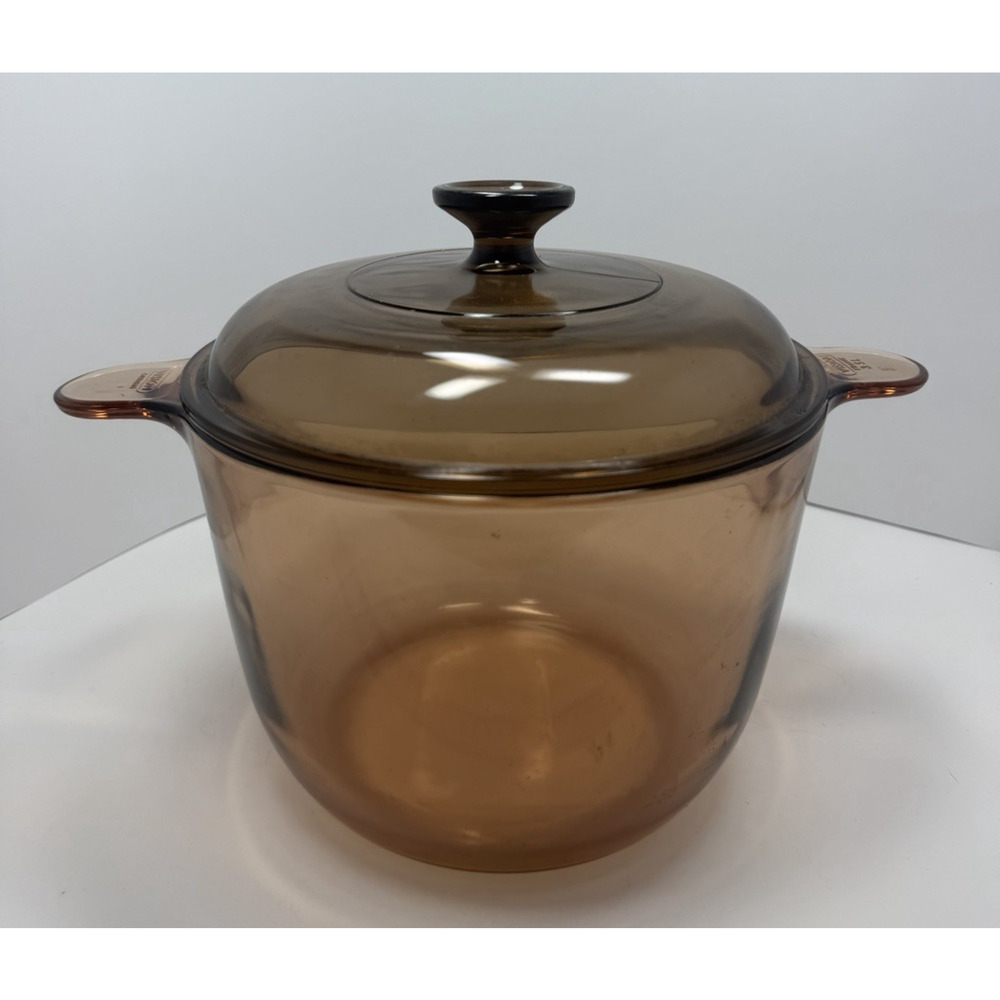 Vision Corning Ware Amber 3.5 L Stock Pot Made in France w/ Pyrex Lid Vintage